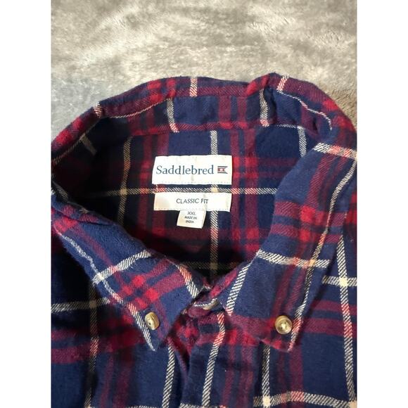 Saddlebred SZ XXL 100% Cotton Blue Red Plaid Button Down Collar Long Sleeve Men - Picture 4 of 8